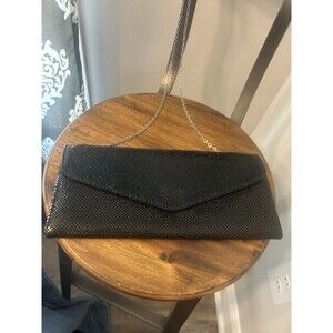 Vintage Gunne Sax Jessica McClintock Black Clutch Purse Evening Bag Gold Chain